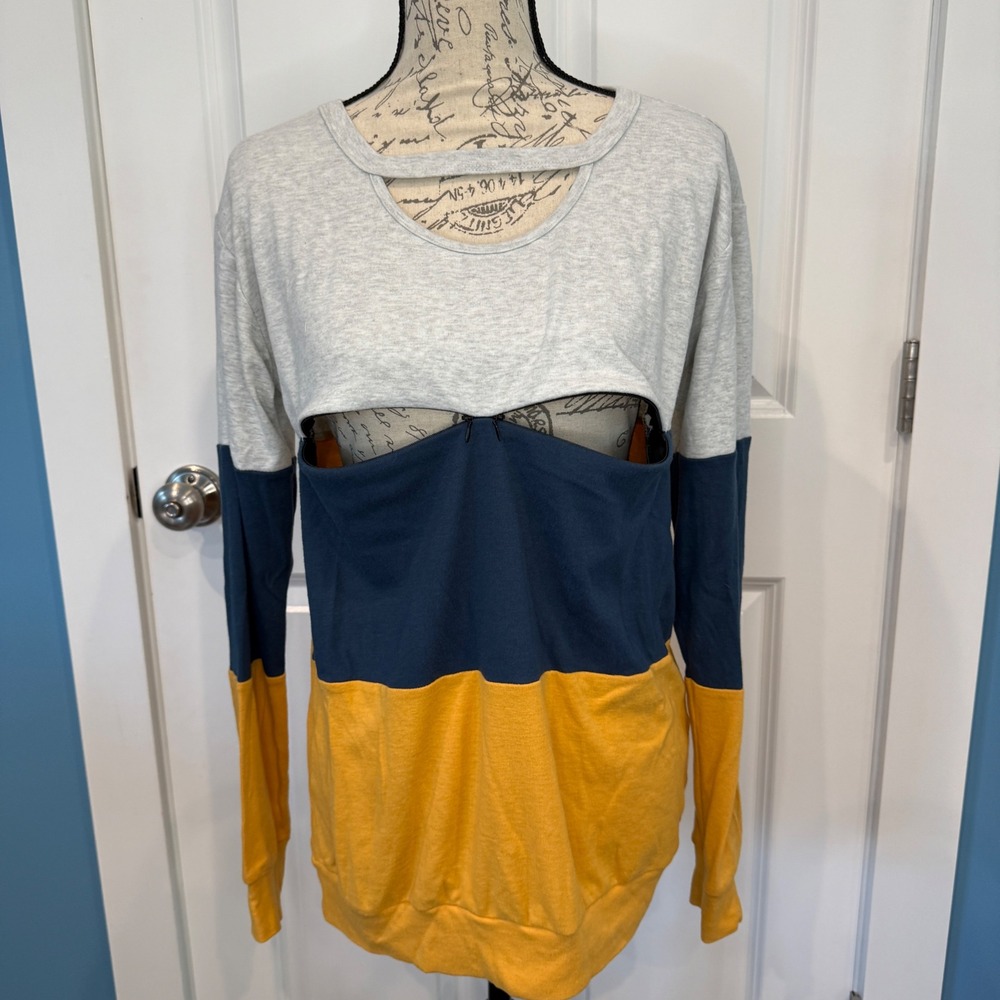Nursing Sweatshirt Colorblock Long Sleeve Breastfeeding Top Size Small - Picture 3 of 7